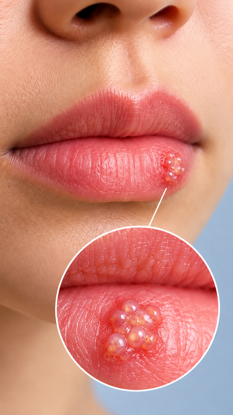 Blog macro cold sore with magnified detail